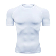 Men's Short Sleeve Compression Shirt for Gym Running Workouts